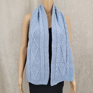Connemara Knitwear Light Blue Vintage Merino Wool Scarf Stole Cable Knit Chunky